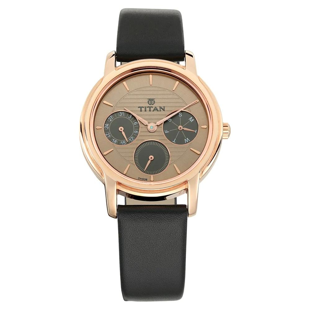Titan Workwear Watch with Brown Dial & Leather Strap For Women 2595WL01