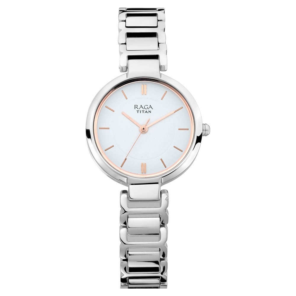 Titan Raga Viva White Dial Metal Strap Watch For Women 2608SM01