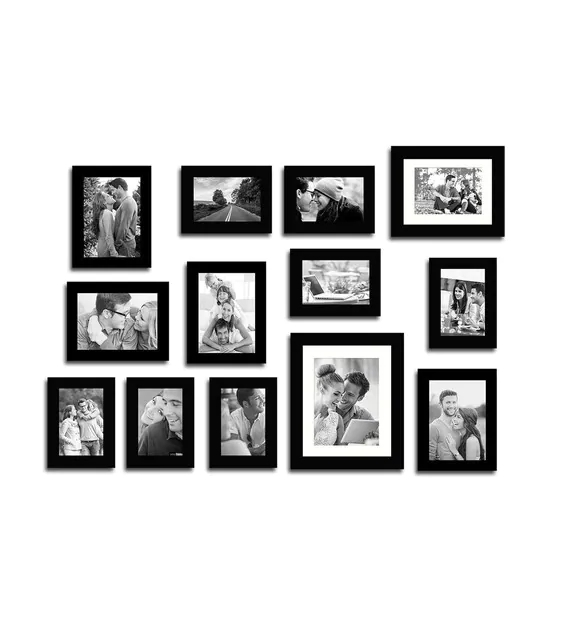 Black Synthetic Wood Wall Photo Frame Set of 13