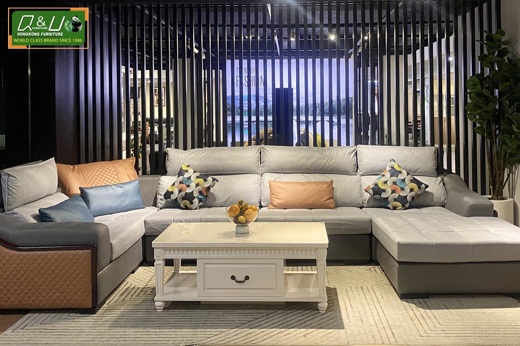 Q&U Furniture - U Type Leather + Fabric Sofa - F15