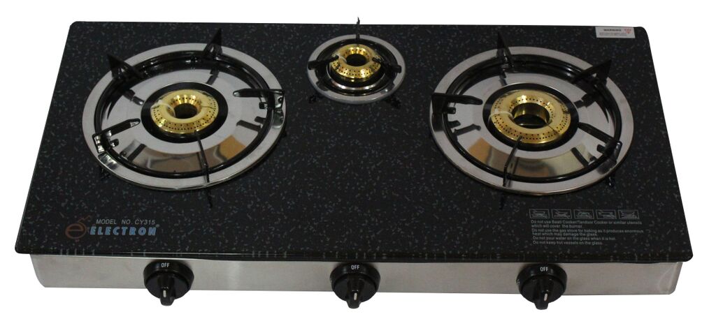 Electron 3 Burner Glass Top Gas Stove - CY315  