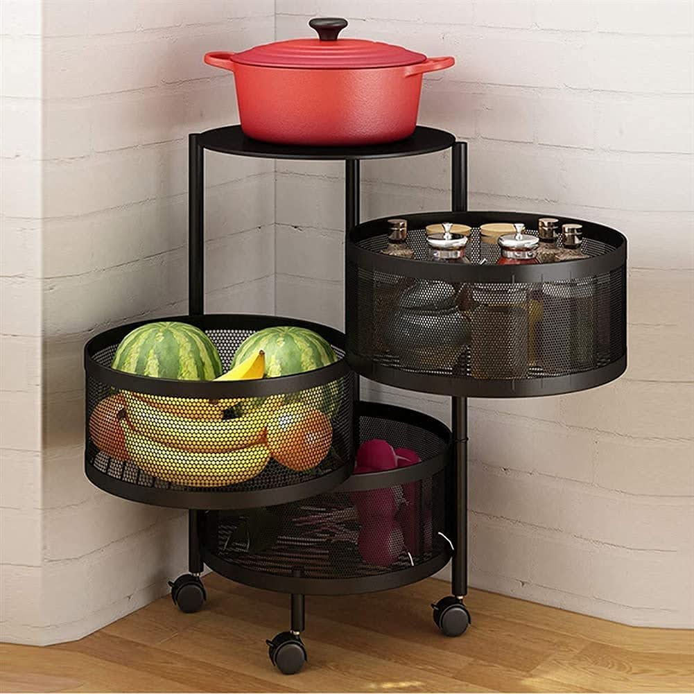 Laughing Buddha - 3 Layer Metal Portable Rotating for Fruits Round Storage Rack & Vegetable