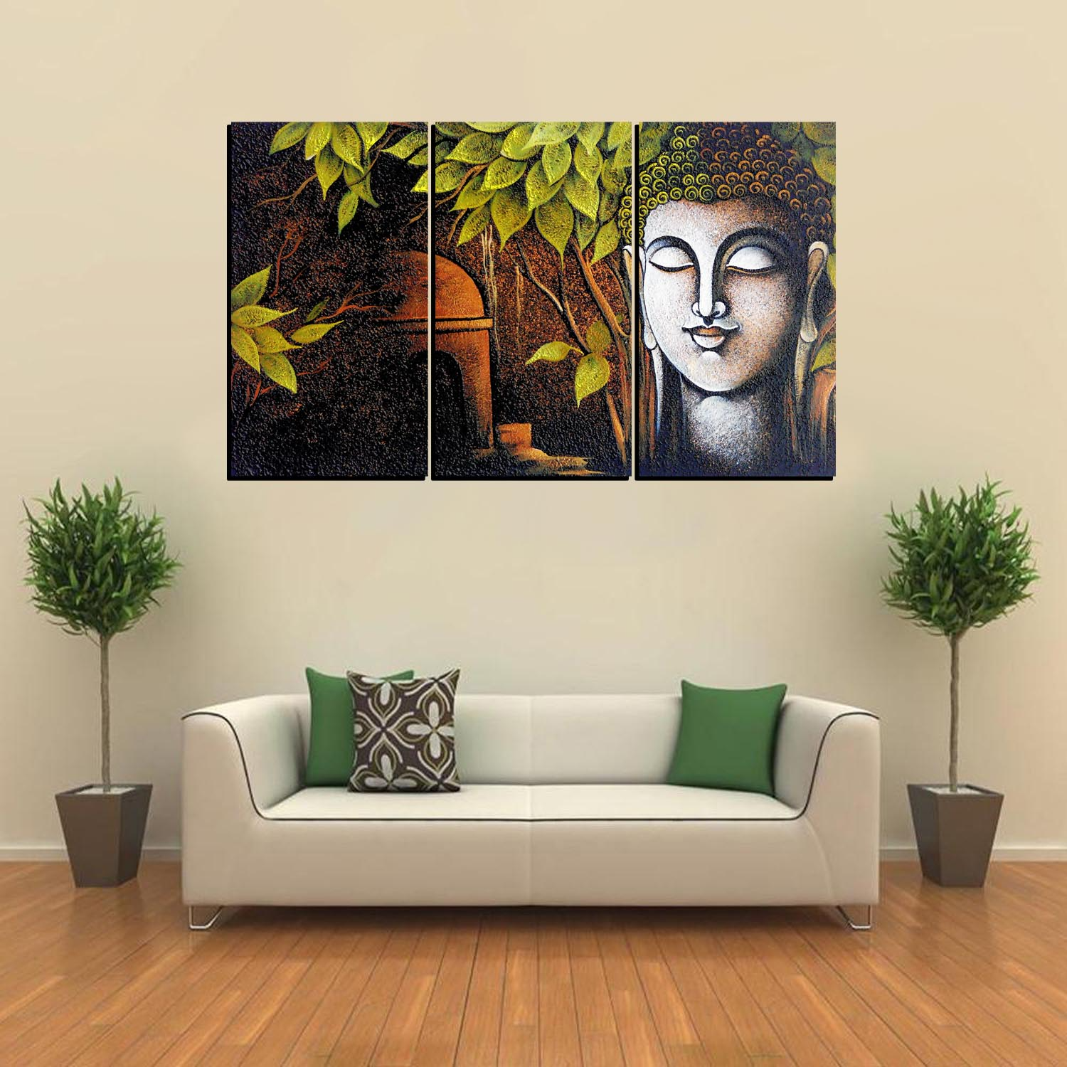 3 Piece Panel Buddha Wall Hang God Canvas Art on Vinyl Forex Print with Frame by Om Suva Trades