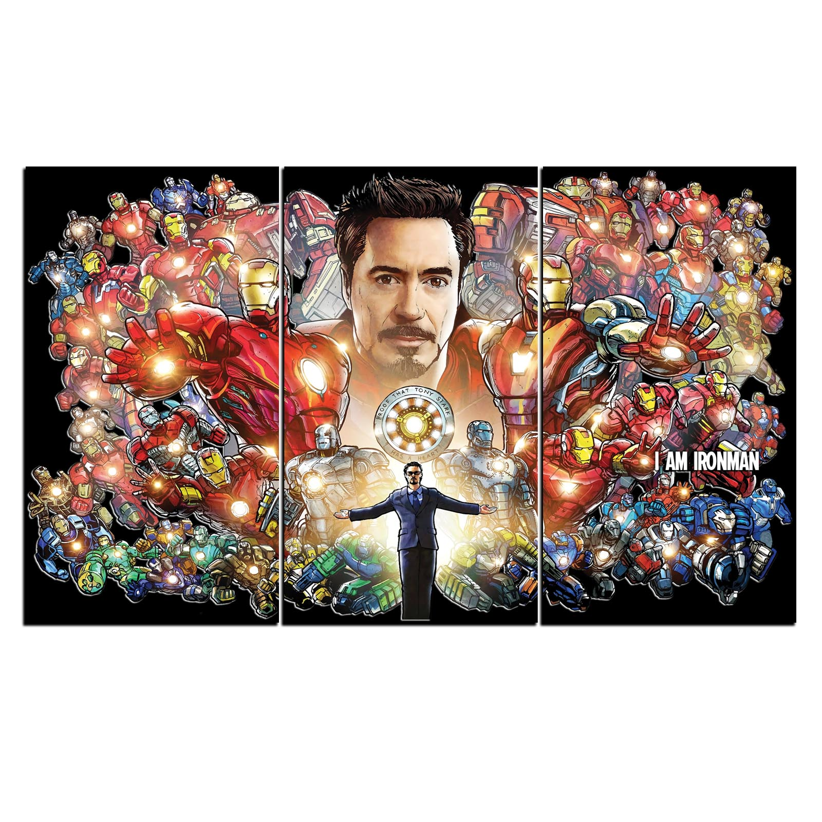 3 Piece Panel Avengers I am Iron Man Wall Hang God Canvas Art on Vinyl Forex Print with Frame by Om Suva Trades
