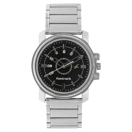 Fastrack Black Dial Analog Watch For Men Silver  3039NM02 