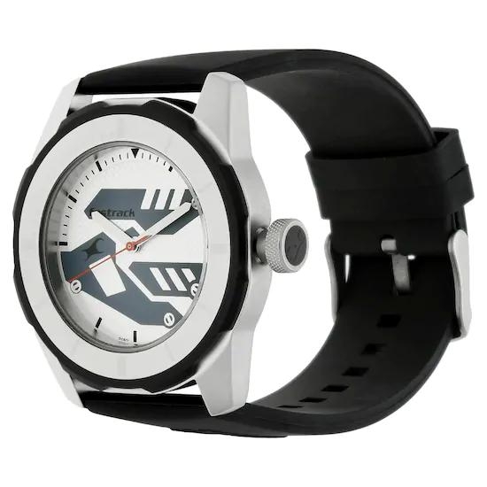 Fastrack Silver Dial Black Plastic Strap Watch 3099SP01