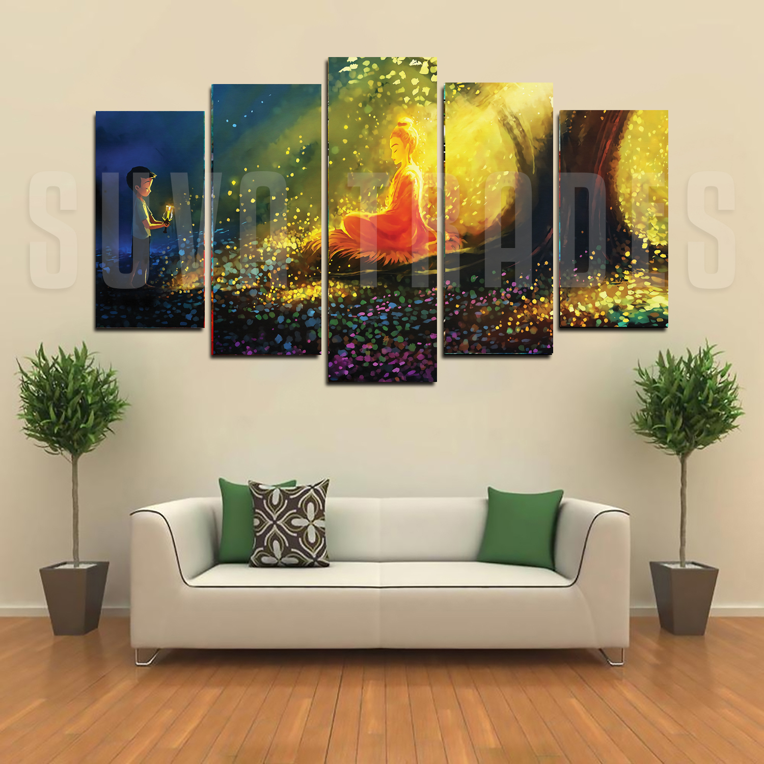 5 Piece Panel Buddha Child Light Wall Hang God Canvas Art on Vinyl Forex Print with Frame by Om Suva Trades