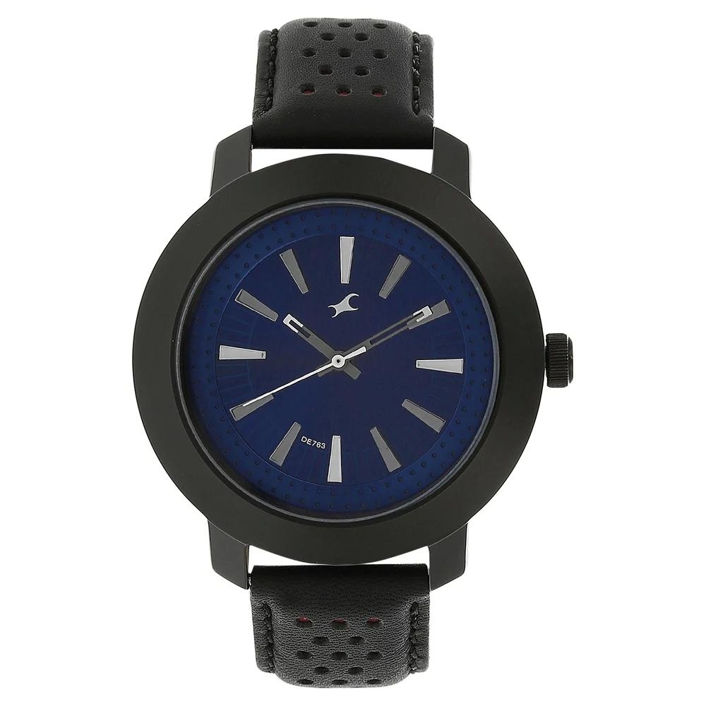 Fastrack Blue Dial Black Leather Strap Watch-3120NM01