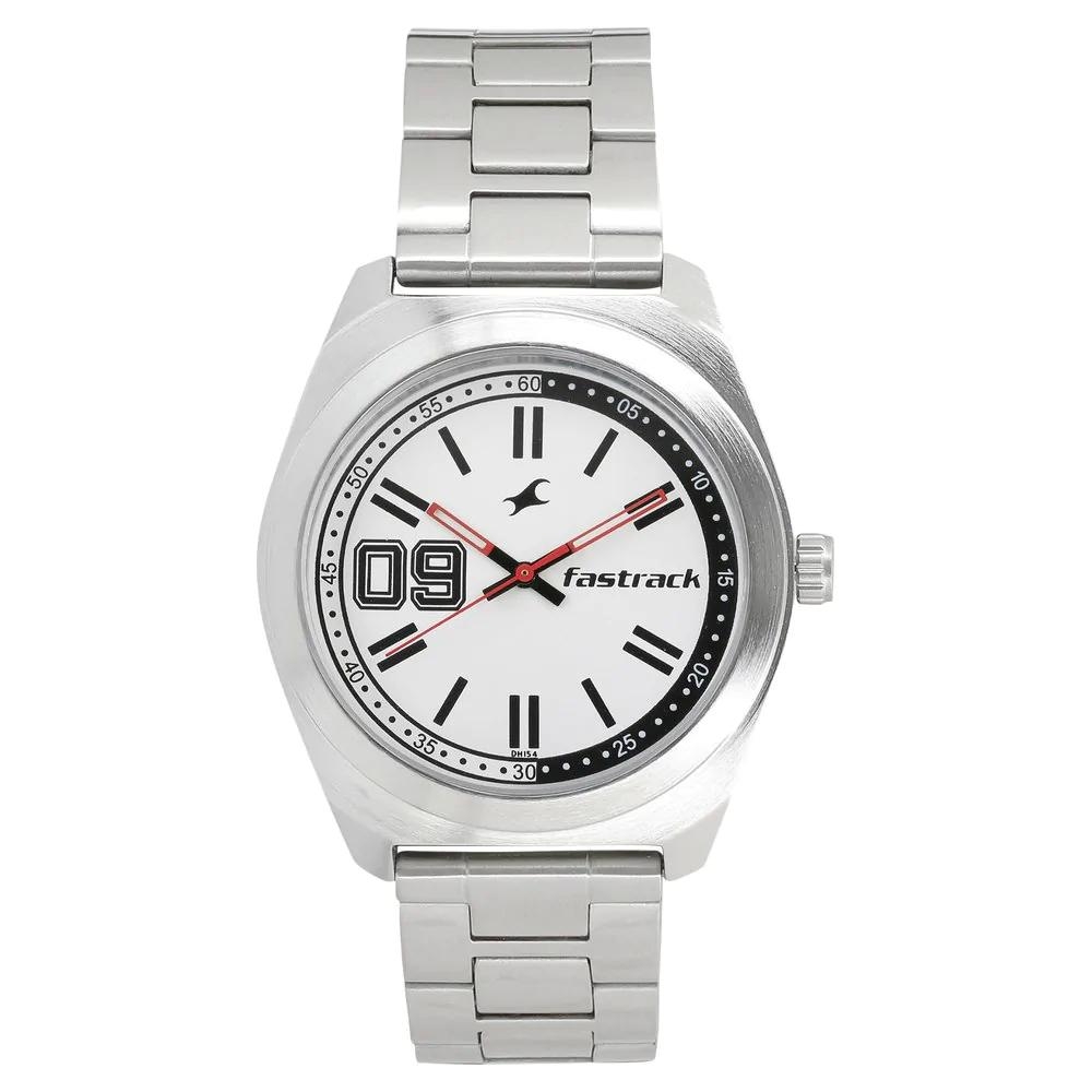 Fastrack Varsity White Dial Stainless Steel Strap Watch For Guys 3174SM01