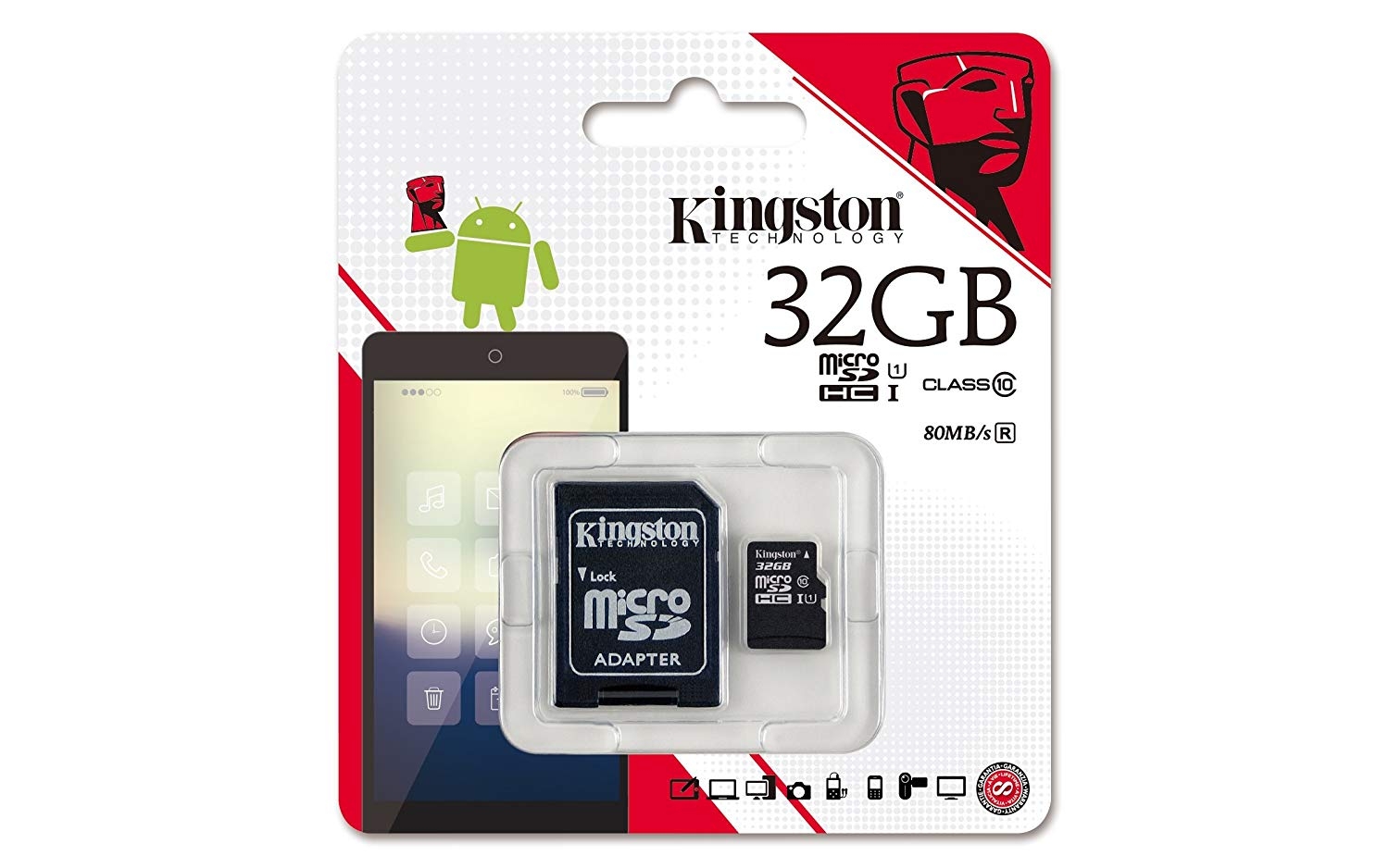 Kingston 32GB MicroSDHC Class 10 Memory Card (With Adapter)
