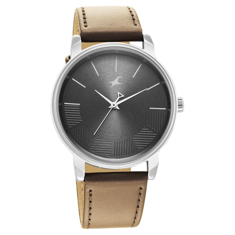 Fastrack Stunners Quartz Analog Grey Dial Leather Strap Watch for Men- 3291SL01
