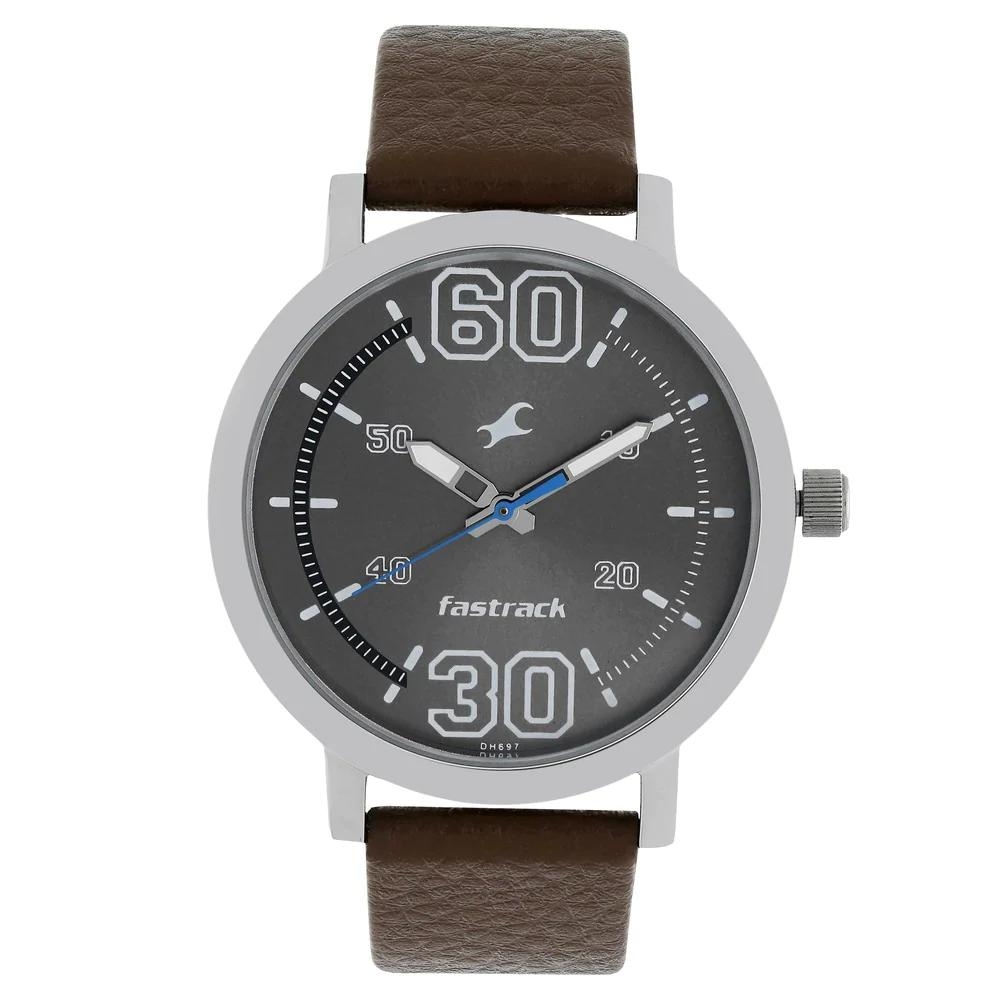Fastrack Fundamentals Grey Dial Leather Strap Watch For Guys 38052SL03