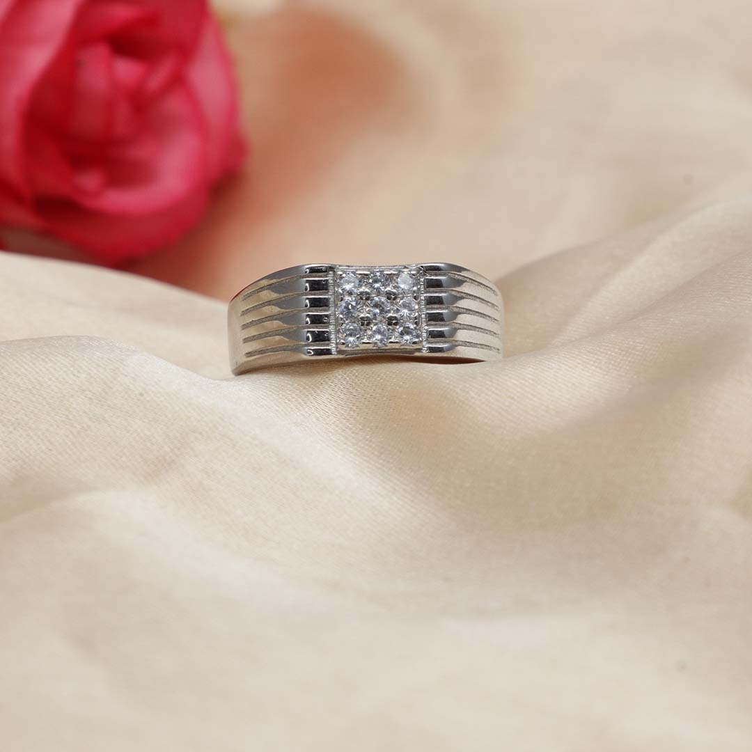 White Feathers Silver Ring For Men