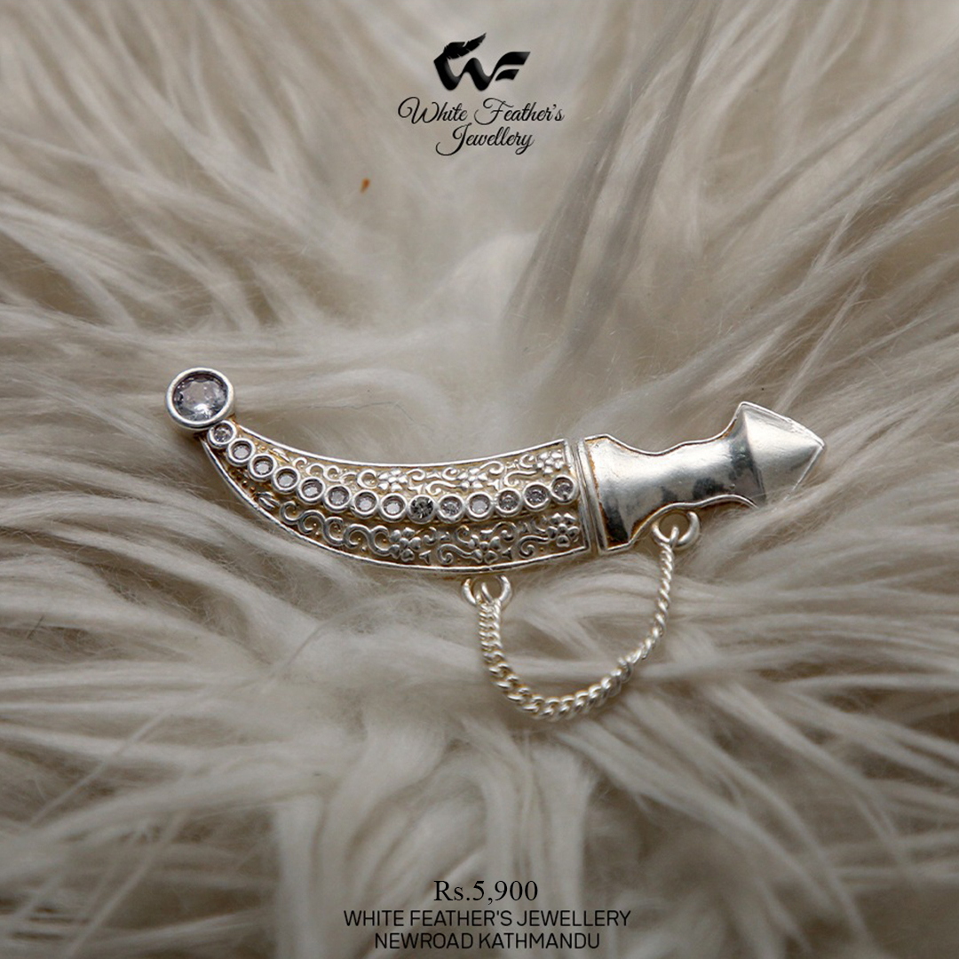 White Feathers Silver Brooch For Men