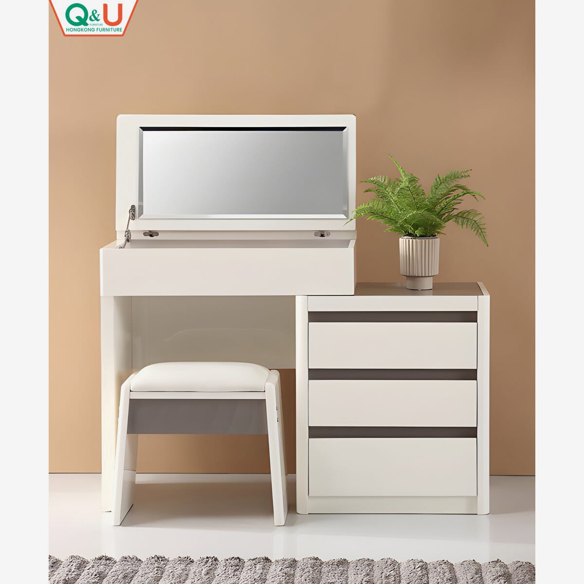 Q&U Furniture - Off-white Dressing Table With Storage on Top - 61703