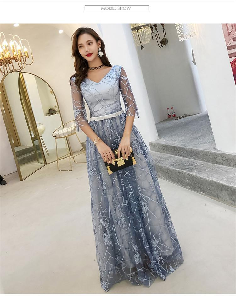 Chic Elegant Lace V Neck Half Sleeve Double Layer Hollow Long Party Dress Free Size 41000227