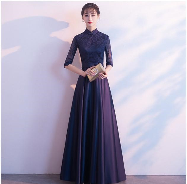 Chic Elegant Long Section Cheongsam Chinese Style Long-sleeved Party Gown 41000237