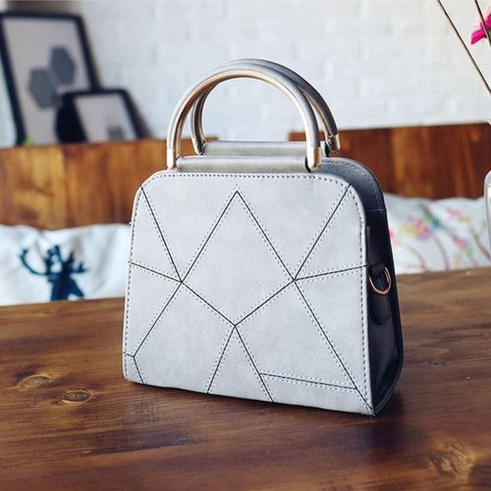 Geometric Design PU Leather Cross Body Bag For Women-Grey 41001404