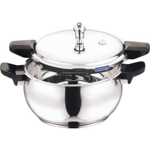 Vinod 18/8 Stainless Steel Outer Lid Magic Pressure Cooker - 5.5 L with Pressure Cooker Lid, Straining Lid and Glass lid (Induction and Gas Stove Friendly), Silver