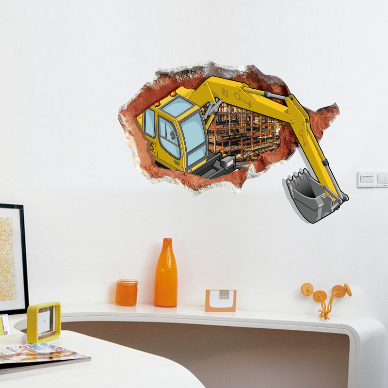3D Creative Personality Excavator Wall Stickers