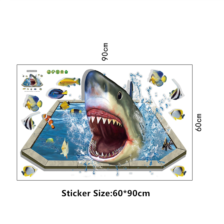 Ocean World Shark 3D Wall Stickers Floor Sticker Wall Art Decor