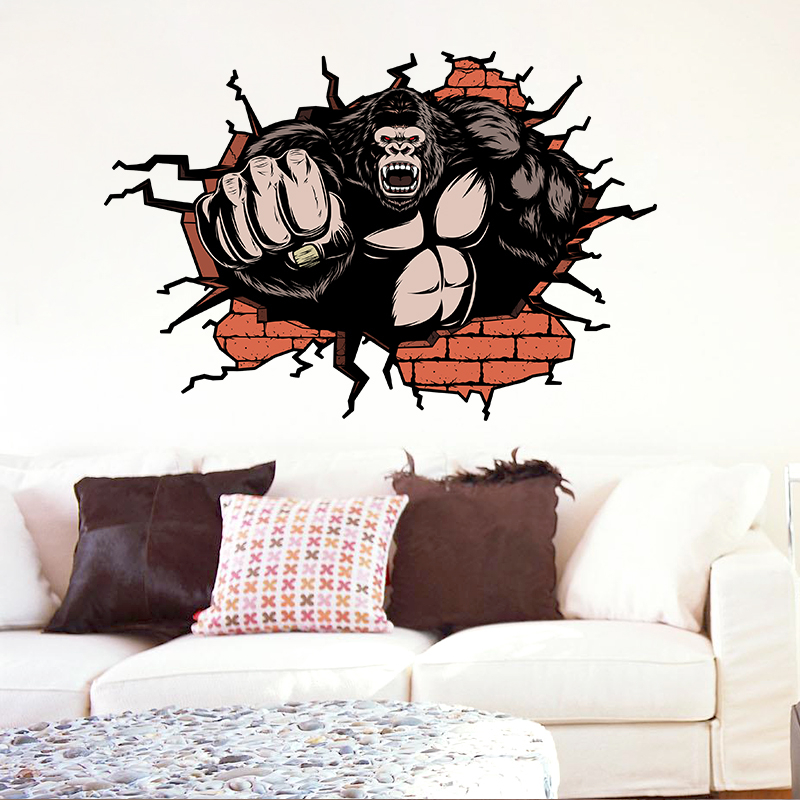 3D Wall Sticker Cartoon Chimpanzee Broken Poster Wall Sticker