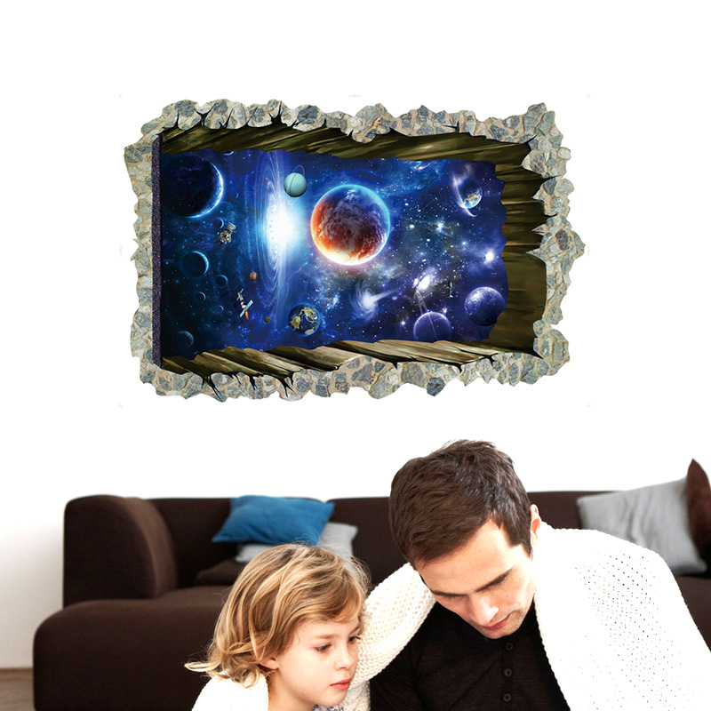 3D Galaxy Break Hole Floor Removable Wall Sticker