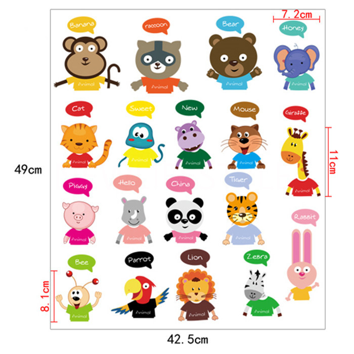 19pcsset Kawaii Cartoon Animal Cabinet Wall Sticker Home Decor