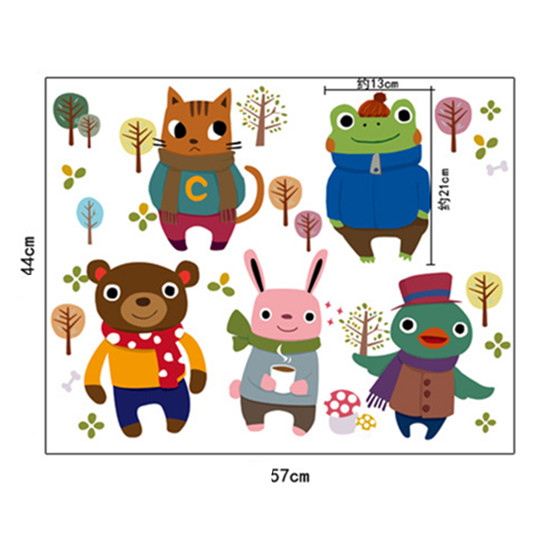 Cartoon Style Animal Pattern Removable Wall Decor Wakk Sticker 43001224 