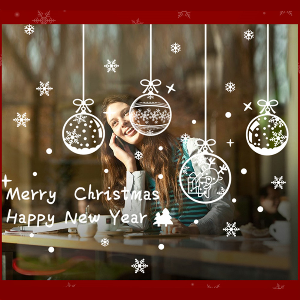 Marry Christmas Happy New Year Snowflakes Window Removable Wall Sticker 43001230 