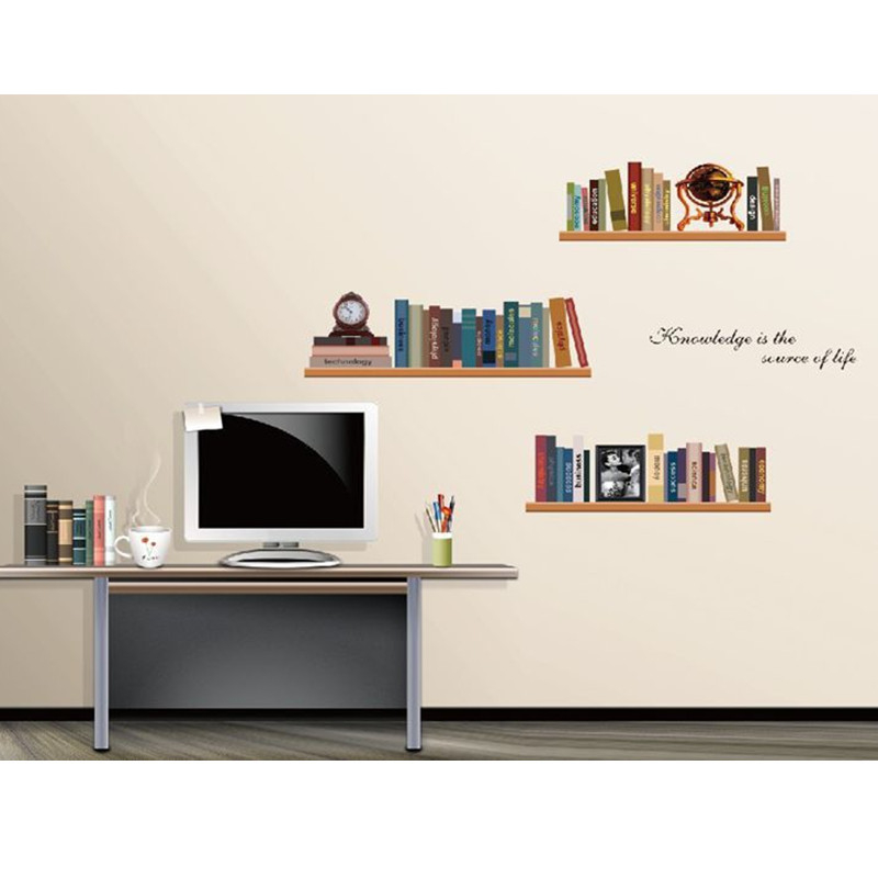 Elegant Study Imitation Bookshelves Wall Decal 43001331