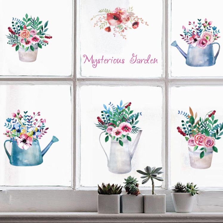 Potted Flowers Colorful Bonsai Wall Stickers Cabinet Window Glass Kitchen Wall Stickers 43001342 