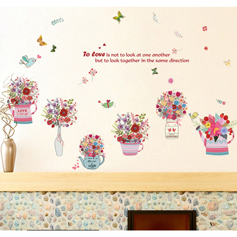 Fresh Romantic Flower Pot Living Room Wall stickers Home Decor Wall 43001343 