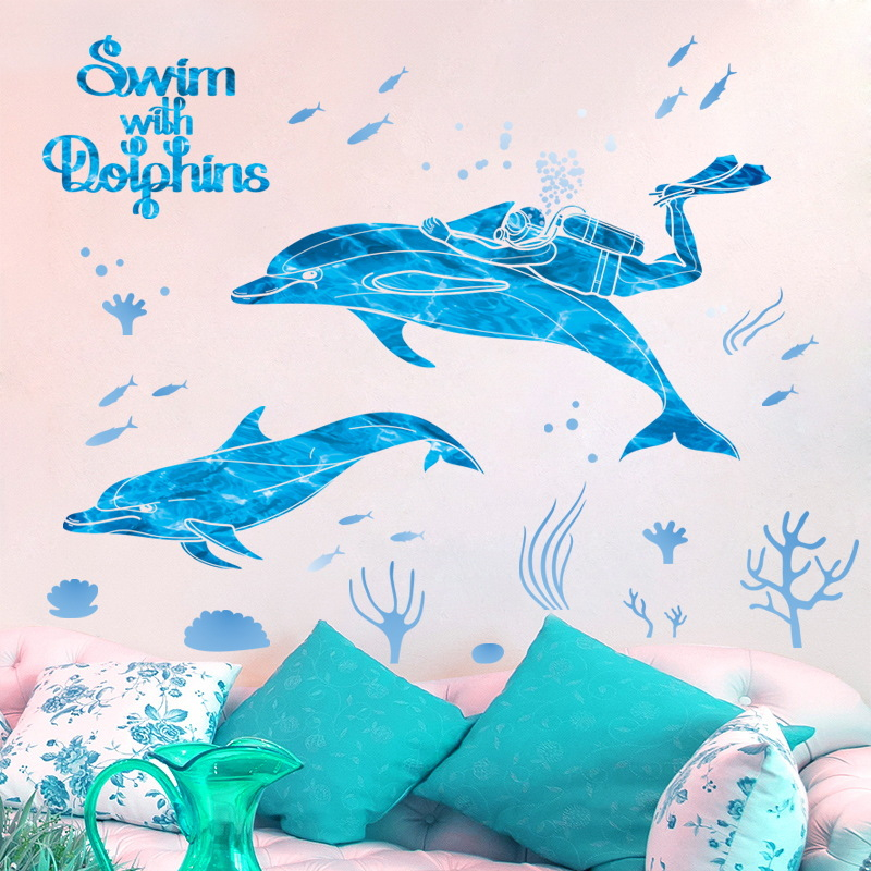 Blue Planet Deep Sea Diving Swim With Dolphins Wall Stickers 43001353 