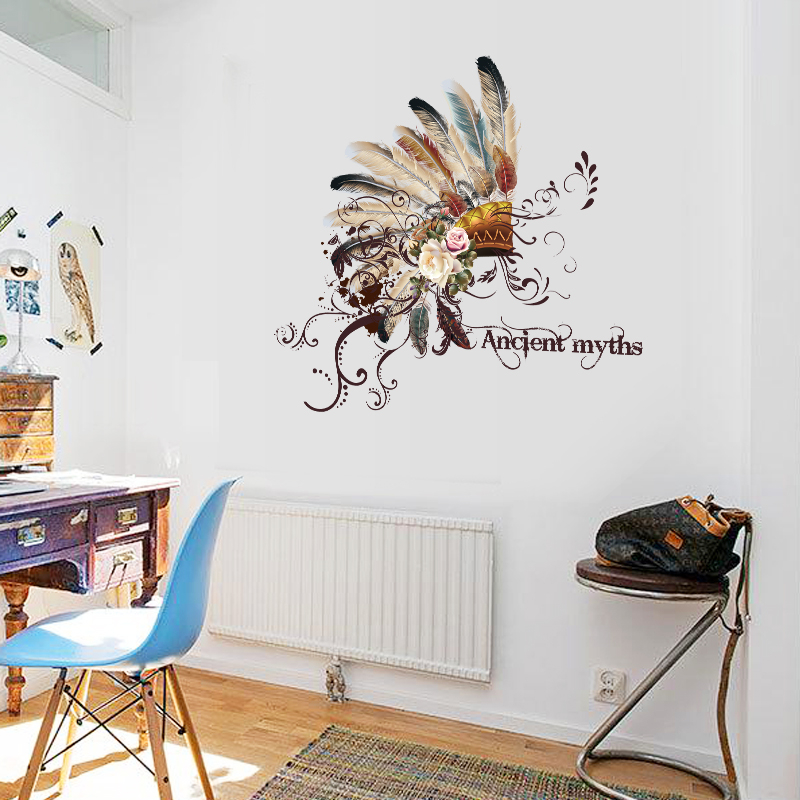 Tribal Indian Chief Headdress with Feathers and Arrow Figures Wall Sticker 43001359 