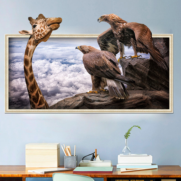 3D Photo Frame Animal Giraffe Eagle TV Sofa Wall Decoration Stickers 43001361