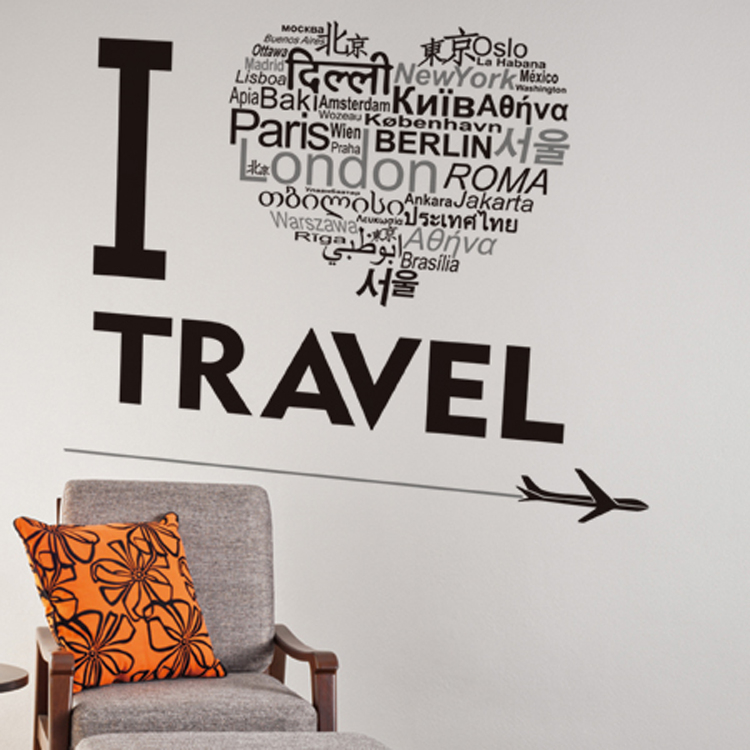 I Love Travel Home Decor DIY Black Wall Art Decals Removable Wall Sticker 43001368 