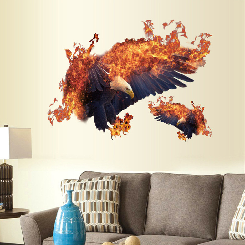 3D Flame Eagle Animal Individuality Room Decorative Wall Door Decor Sticker 43001372 