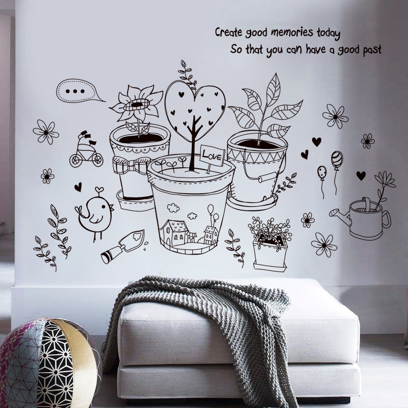 Black Flower Pots Create Good Memories Wall Decoration Stickers 43001373 