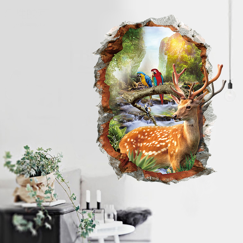 3d Bird Deer Colorful Removable Home Room Decorative Wall Door Decor Sticker 43001377 