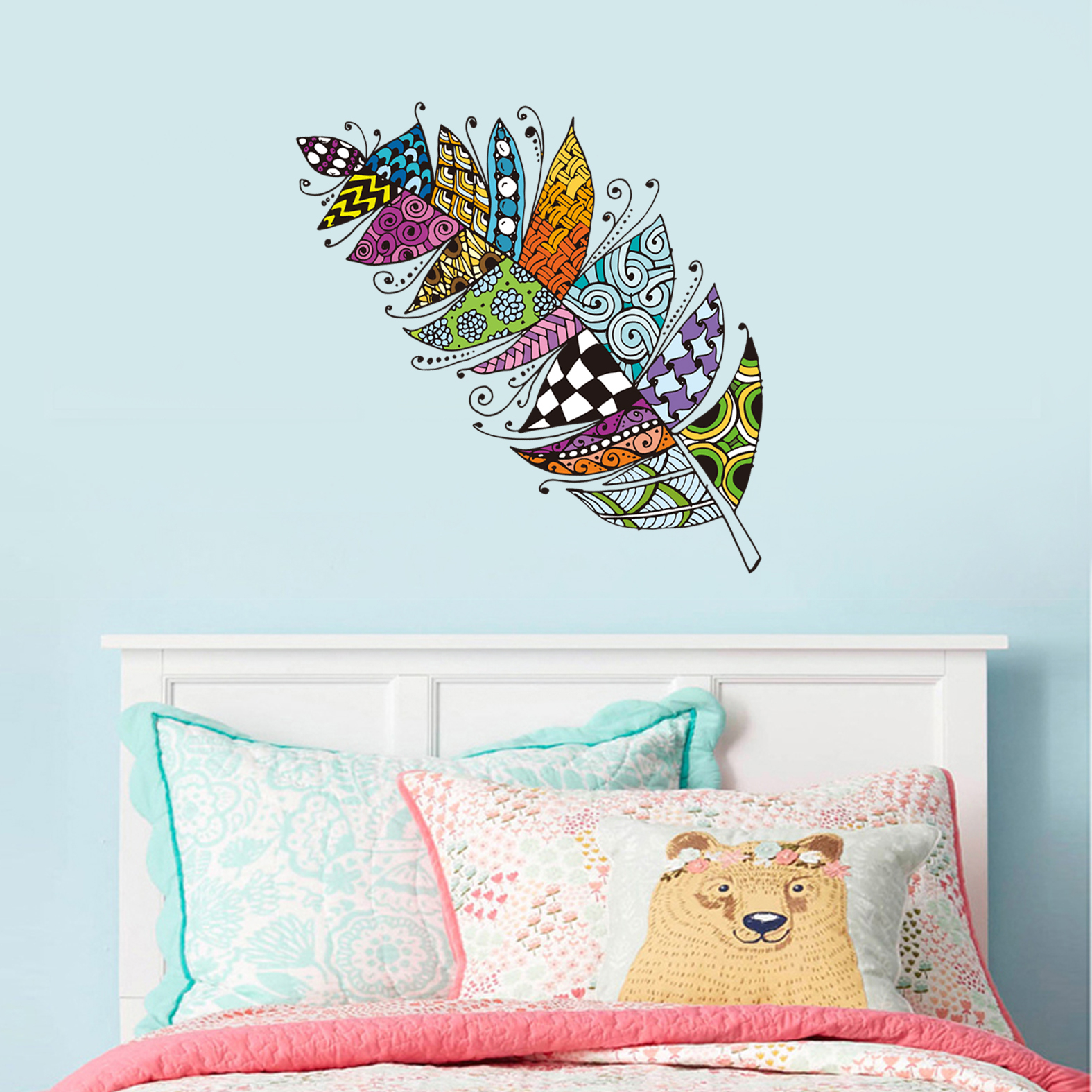Creative Colorful Feather TV Sofa Wall Decoration Stickers 43001379 