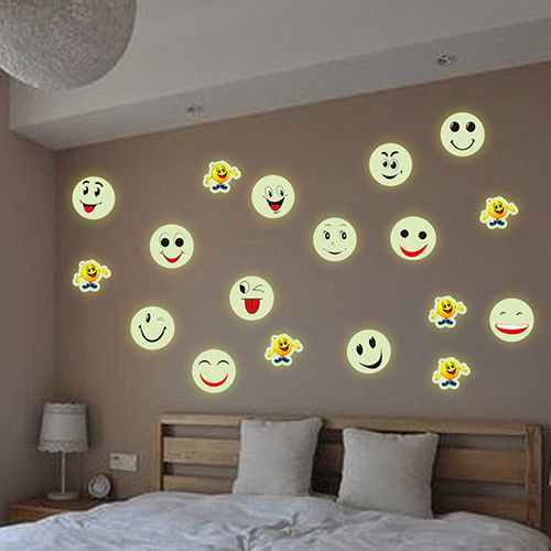 Smiley Face Emoji Wall Sticker Luminous Decals Kids Room Decor 43001509 