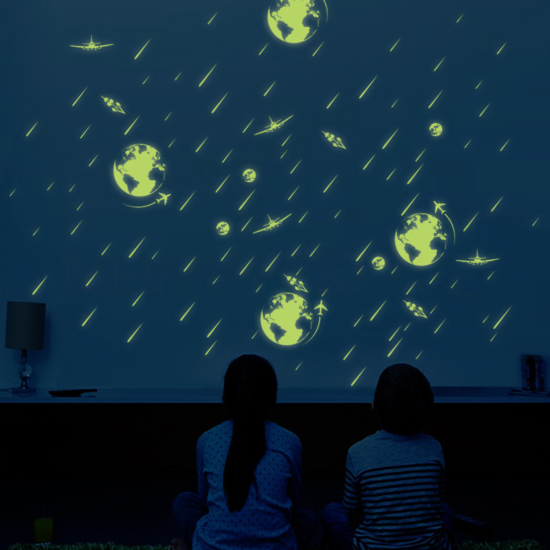 Moon Stars Airplane Galaxy Starry luminous stickers Wall Sticker 43001518 