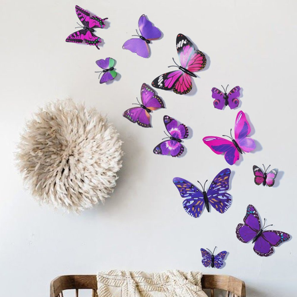 12Pcs 3D Butterfly Wall Stickers Crafts Butterflies with Sponge Gum and Pins 43001907