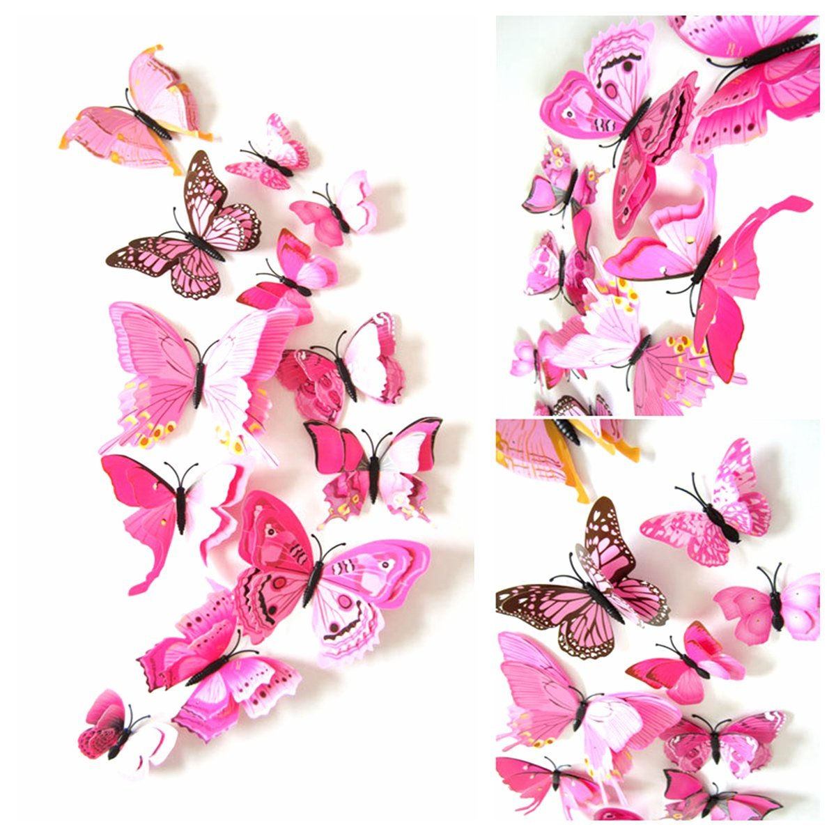 12Pcs 3D Butterfly Wall Stickers Crafts Butterflies with Sponge Gum and Pins 43001908 