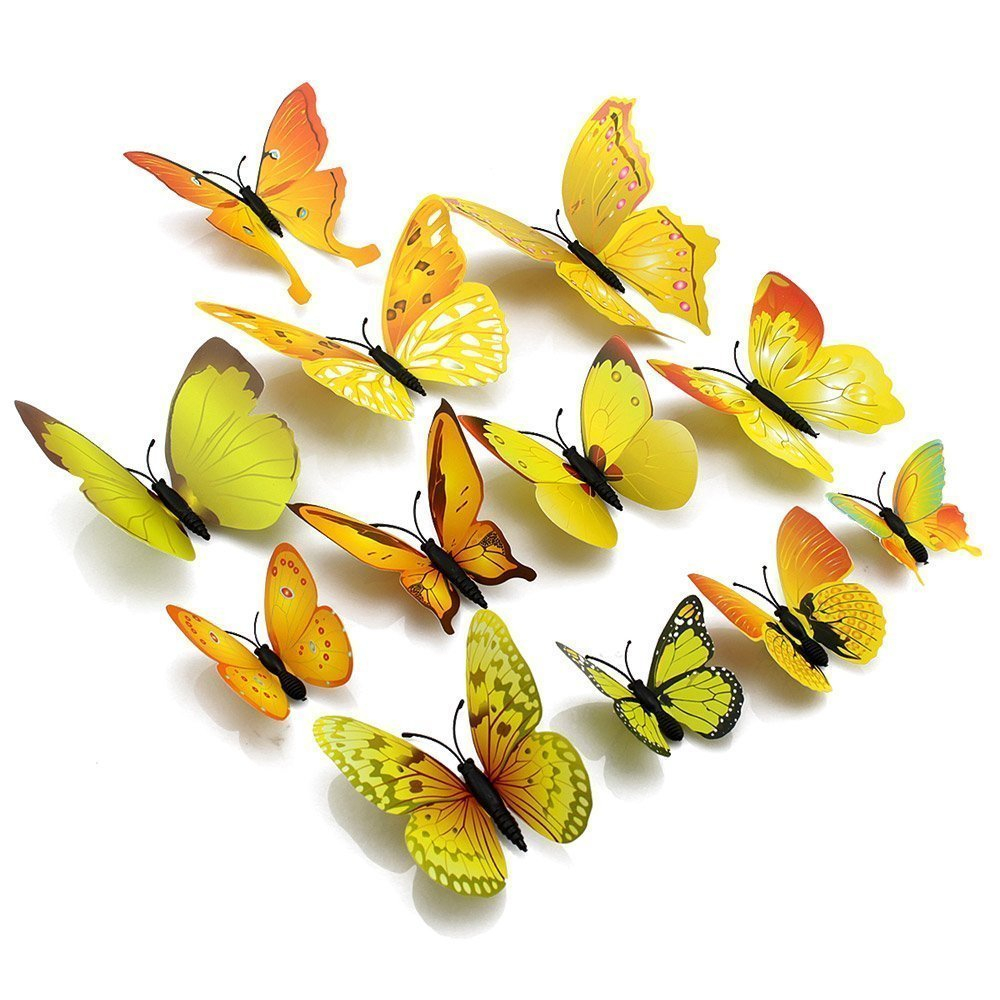 12Pcs 3D Butterfly Wall Stickers Crafts Butterflies with Sponge Gum and Pins 43001909 