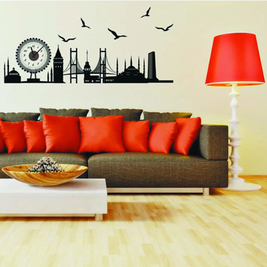 3D City Silhouette Electron Clock Diy Wall Clocks Wall Sticker 43008002 