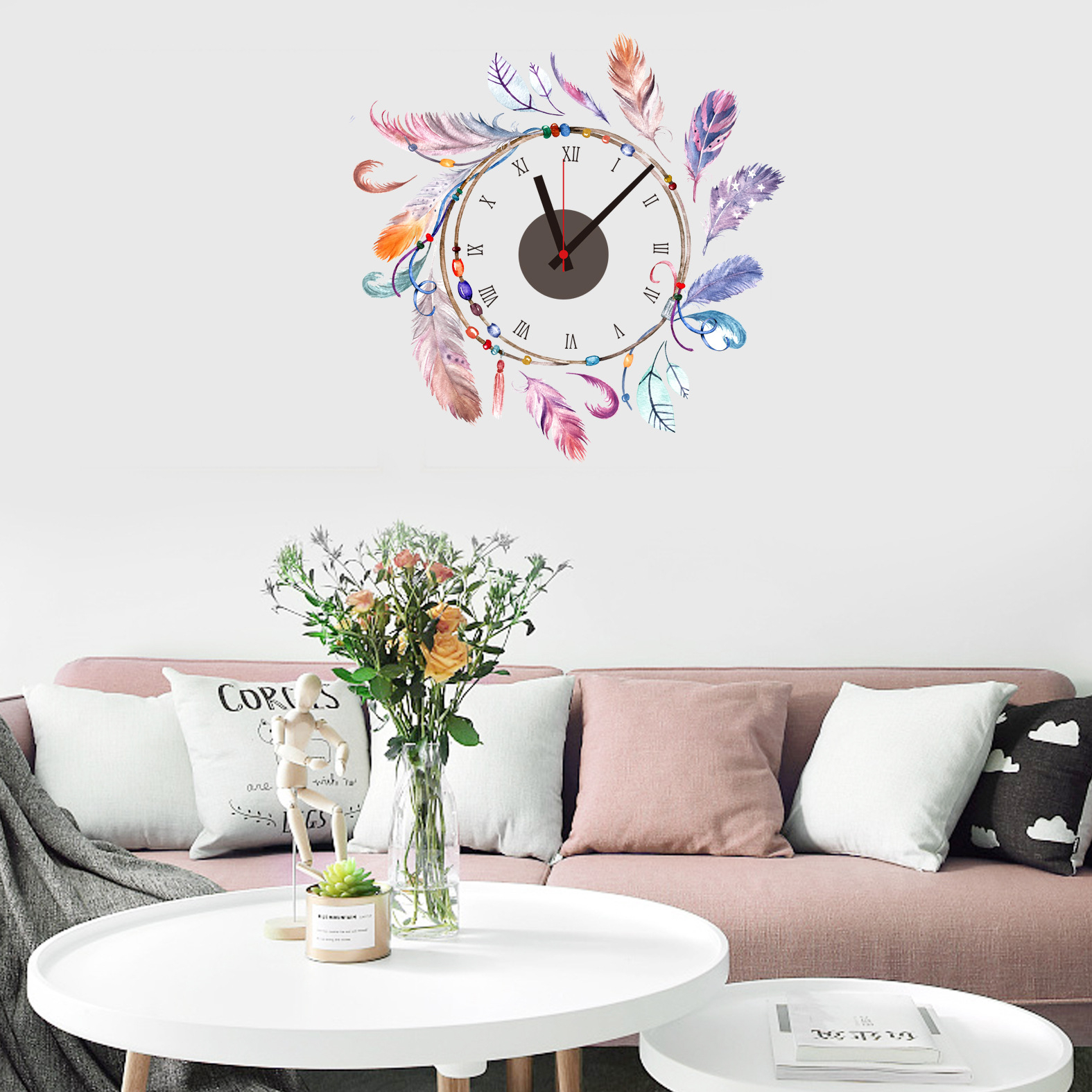 3D CreativeColourful Dreamcatcher Design Electron Clock Diy Wall Clocks Wall Sticker 43008007 