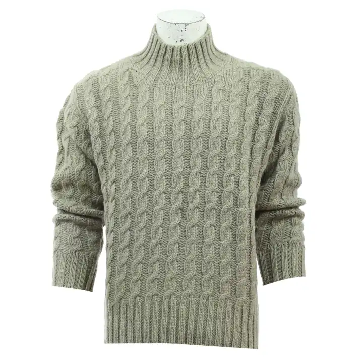 Grey Woolen Full Sleeve Knitted Highneck Sweater For Men