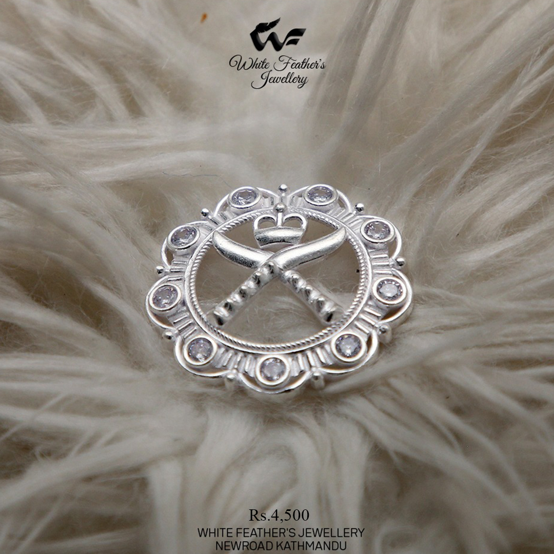 White Feathers Silver Brooch For Men